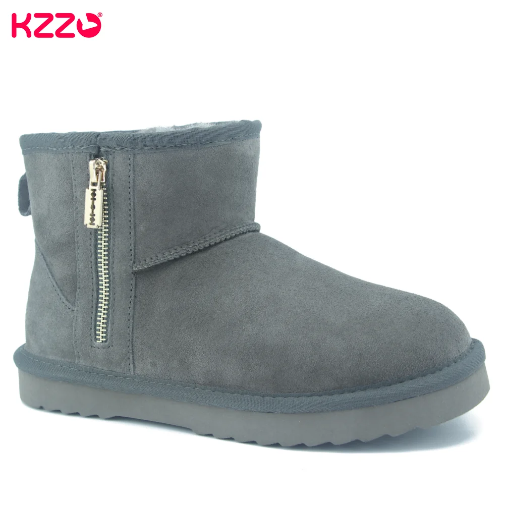 

KZZO Australia Classic Winter Short Snow Boots With Zipper Men Sheepskin Leather Natural Wool Lined Ankle Warm Shoes Size 38-48