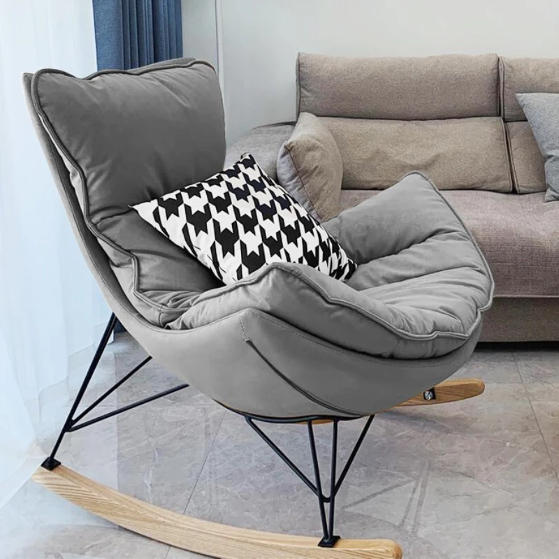 

Дизайнерское кресло-качалка, расслабляющая шезлонг, шезлонг с откидывающейся спинкой, кресла-яйца из искусственной кожи/бархата, 2 материала, мебель из твердого железа и дерева