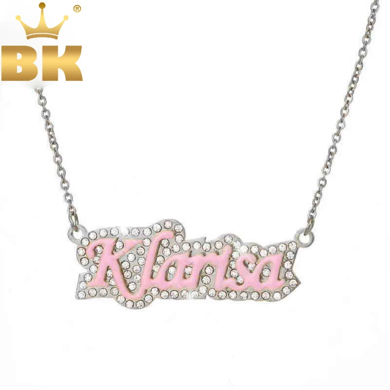 

TBTK Custom Enamel Name Choker Iced Out Rhinestone Stainless Steel Letters Pendant Personalized DropOil Necklace Gift Jewelry