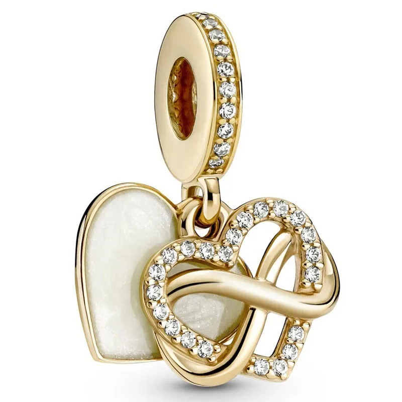 

Original Gold Sparkling Infinity Heart Dangle Beads Charm Fit Pandora Women 925 Sterling Silver Bracelet Bangle Diy Jewelry