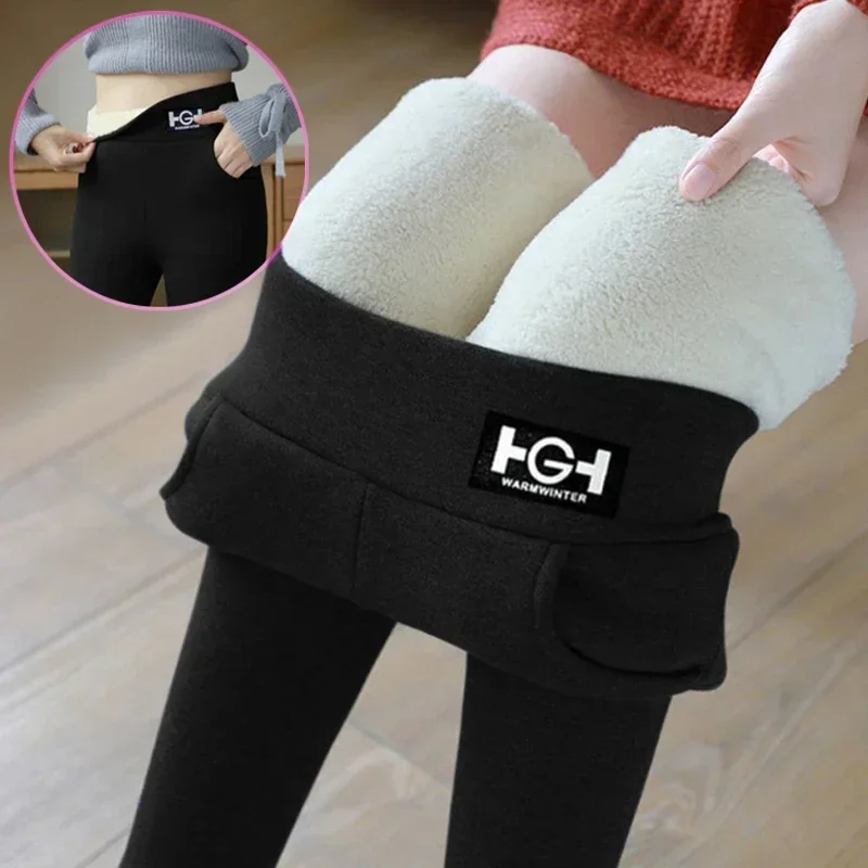 

Winter Warm Leggings Women Pants Thermal Pantyhose Stockings Lined Pants Velvet Tights Pocket Leggins High Waist Wool Legging