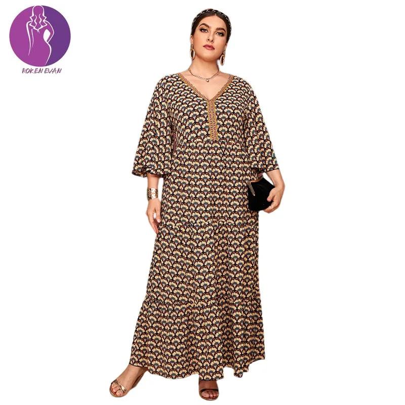 2022 Women Plus Size Maxi Dress Elegant Parti Female Evening Casual Muslim Clothing Middle Sleeve Floral Print
2022 Women Plus Size Maxi Dress Elegant Parti Female Evening Casual Muslim Clothing Middle Sleeve Floral Print