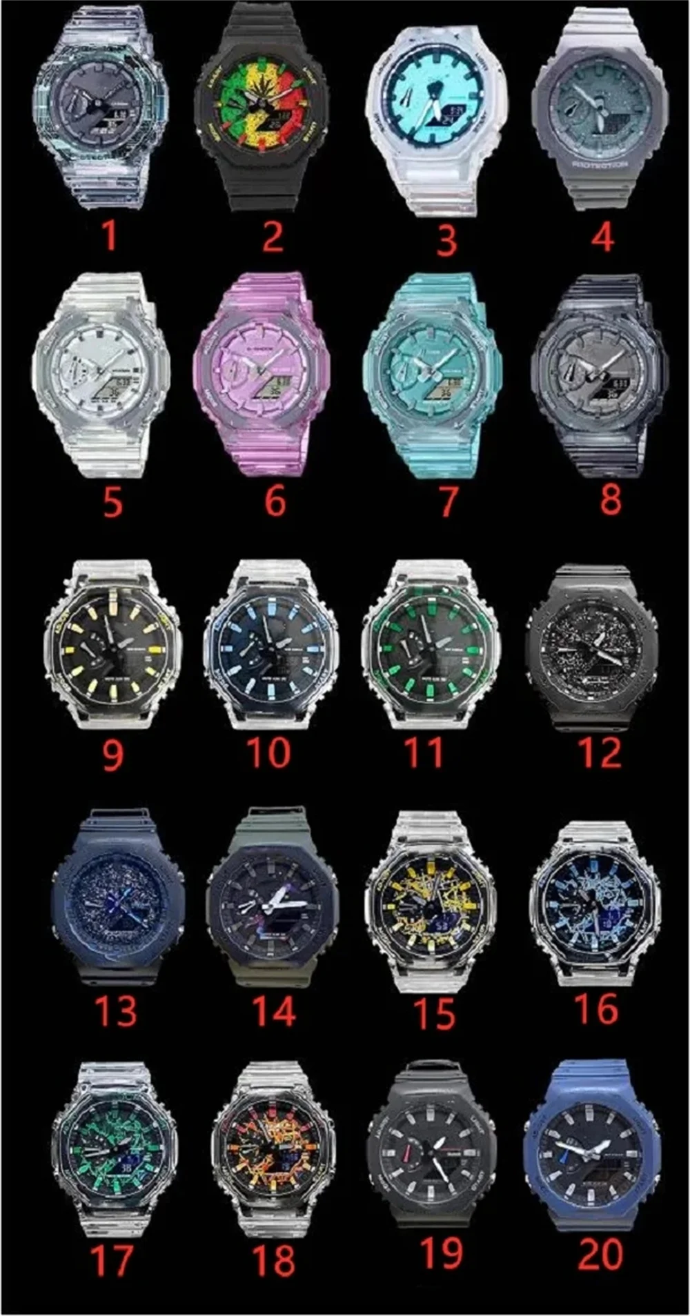 

2023 Men's Sports Latest Original Digital Quartz Shock Watch Watch LED Auto Hand Light Dual Display World Time Oak Series
