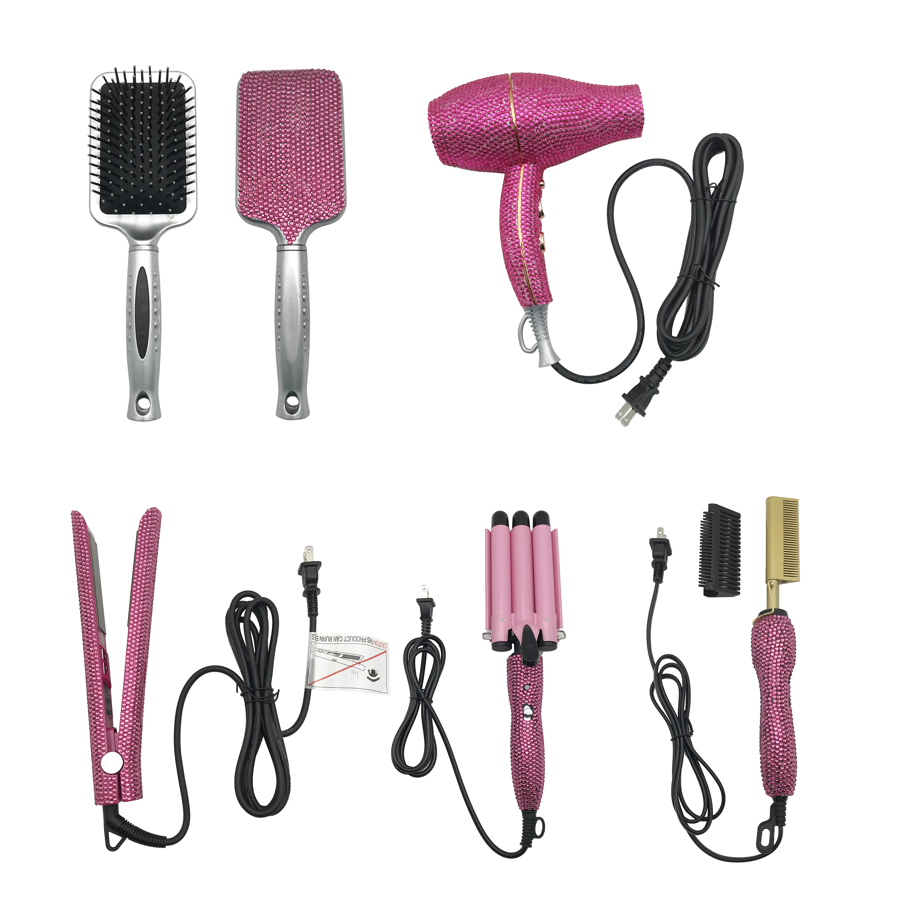Crystal bling curling iron glitter hairdressing tool set flat iron and brush and dryer hot comb and crimp and 5 in1 curler Set
Crystal bling curling iron glitter hairdressing tool set flat iron and brush and dryer hot comb and crimp and 5 in1 curler Set