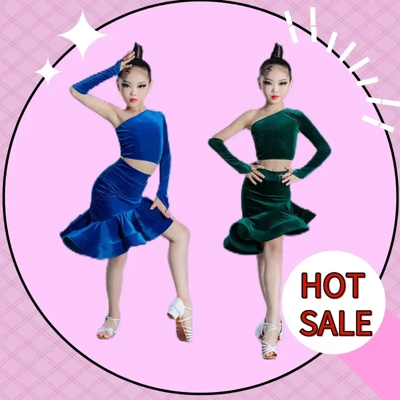 Ballroom Competition Prom Dress Latin Dancing Costume Stage Performance Girls Velvet Split Suit Latin Top Mermaid Skirts 
Ballroom Competition Prom Dress Latin Dancing Costume Stage Performance Girls Velvet Split Suit Latin Top Mermaid Skirts