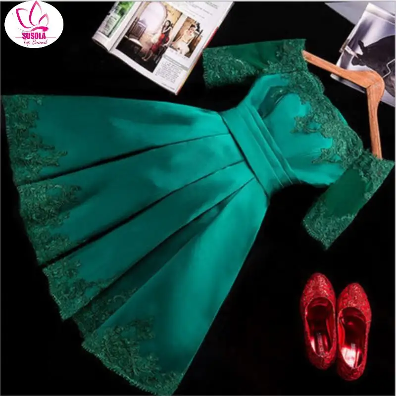 

SUSOLA Trend Dark Green/Blue Party Dresses Short Cheap Dress Scalloped Satin Lace-Up Built-In Bra Sexy Evening Party Gowns