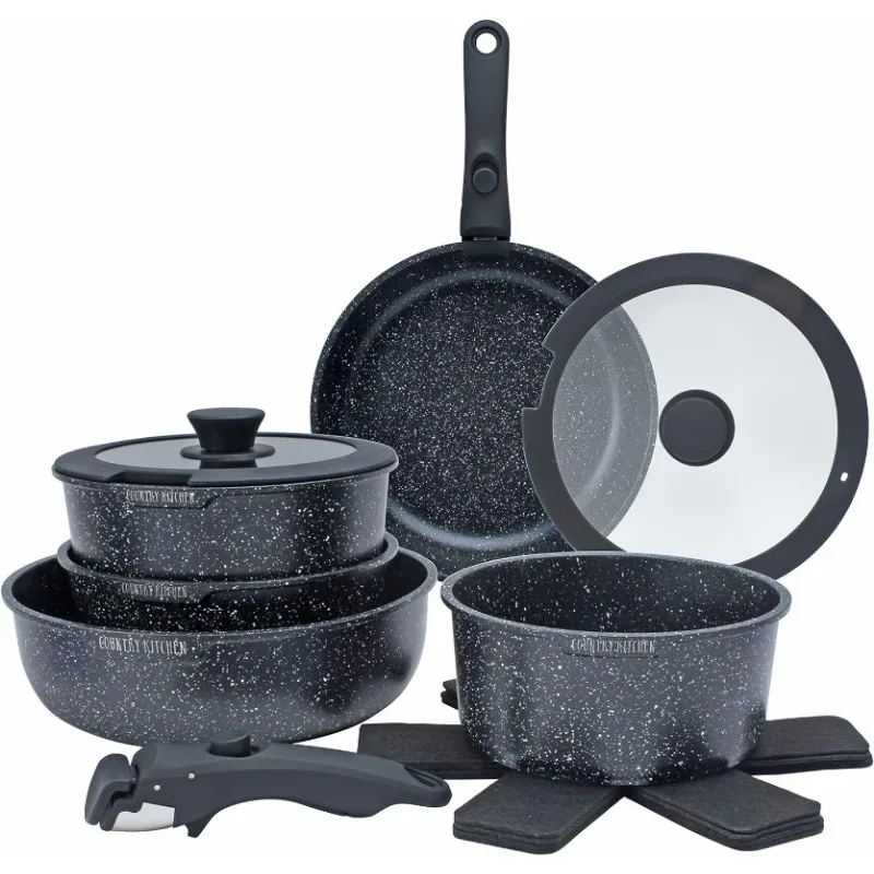 13 Piece Pots and Pans Set - Safe Nonstick Kitchen Cookware with Removable Handle, RV Cookware Set, Oven Safe (Black)
13 Piece Pots and Pans Set - Safe Nonstick Kitchen Cookware with Removable Handle, RV Cookware Set, Oven Safe (Black)