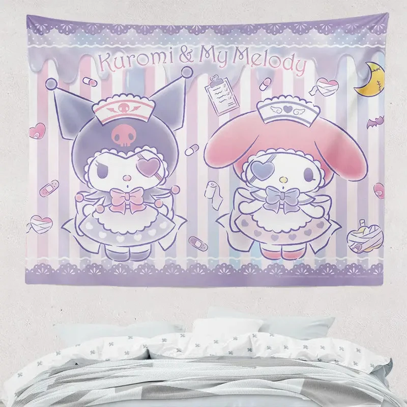 

Sanrios Kuromi MyMelody Kawaii Cartoon Tapestry Bedroom Decoration Cute Wall Hanging Wall Carpets for Children Girl Women Gift