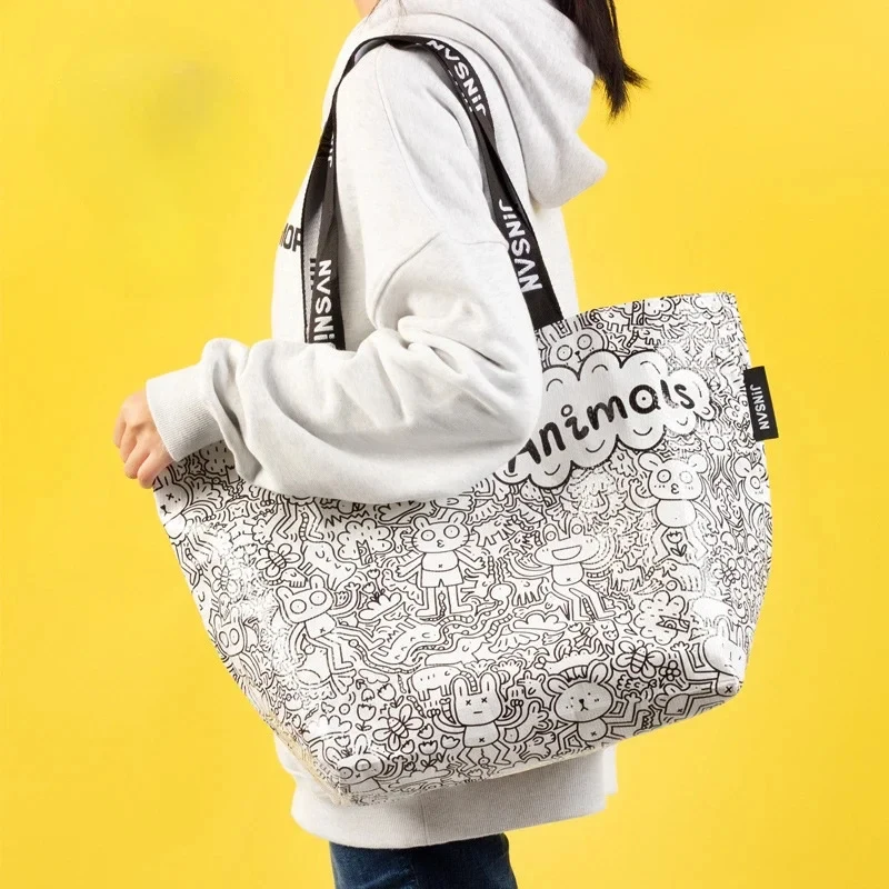 Creative Gift Woven Shopping Bag - Large Waterproof Storage Tote with Colorful Prints 1 S83ad9d2210c0472d9707f7435e5e20f43