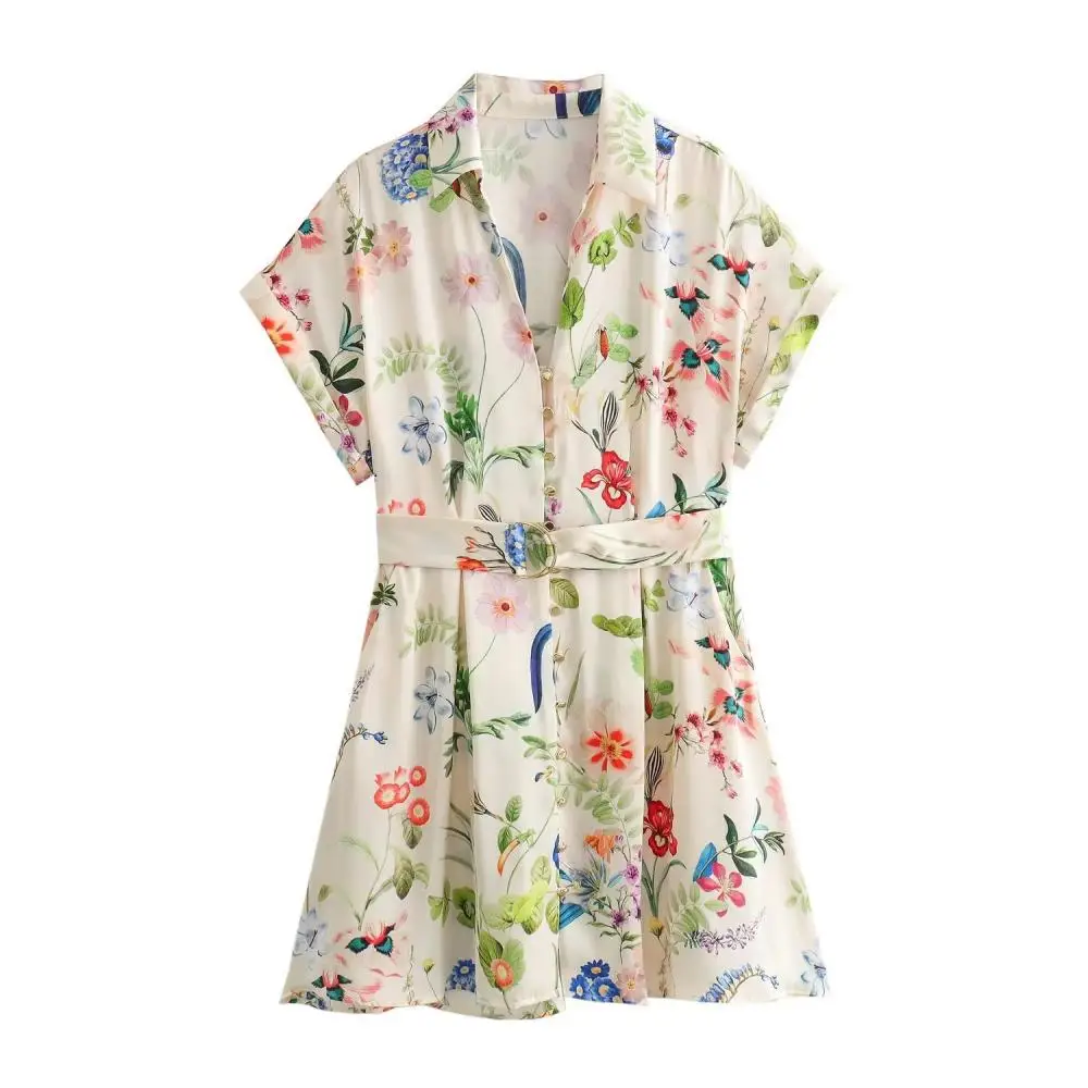 Women Floral Printed Silk Texture Dress Casual Slim Short Sleeve with Belt Midi Dress 2024 Summer Elegant Vestidos Mujer
Women Floral Printed Silk Texture Dress Casual Slim Short Sleeve with Belt Midi Dress 2024 Summer Elegant Vestidos Mujer