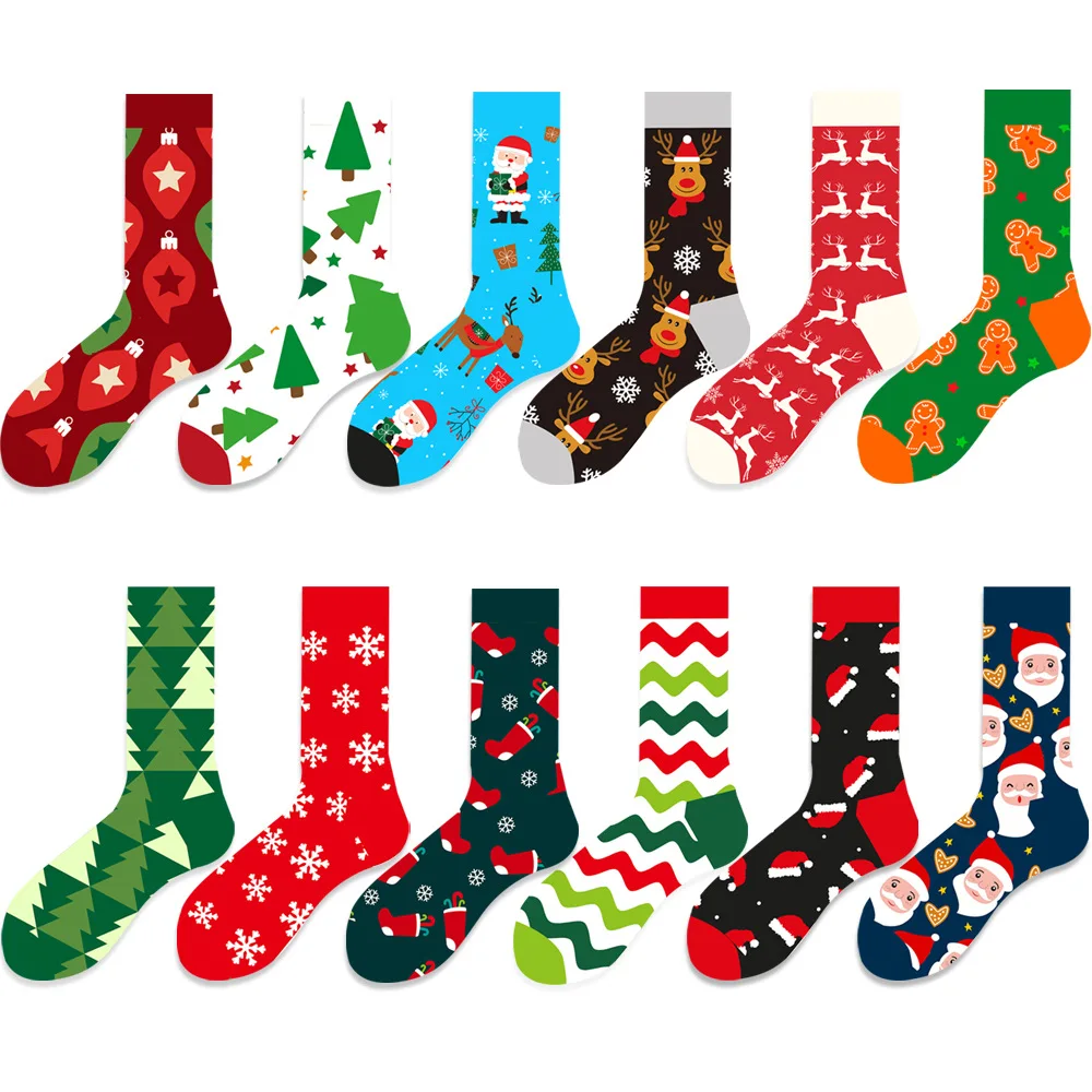 

Women Christmas Socks Cotton Cartoon Men Gift Pine Tree Cute Santa Claus Elk Snow Funny Sock Winter Harajuku Happy New Year