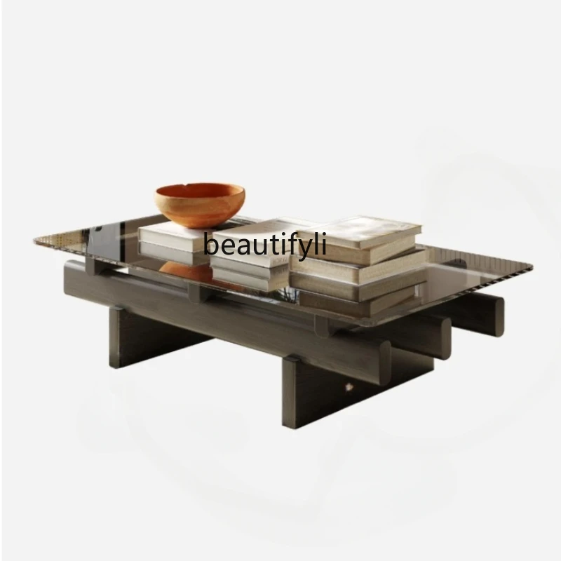 

Кофейный столик под старину во французском стиле, прямоугольный дизайнерский столик из оловянного твердого дерева для гостиной в маленькой квартире, с закаленным стеклом