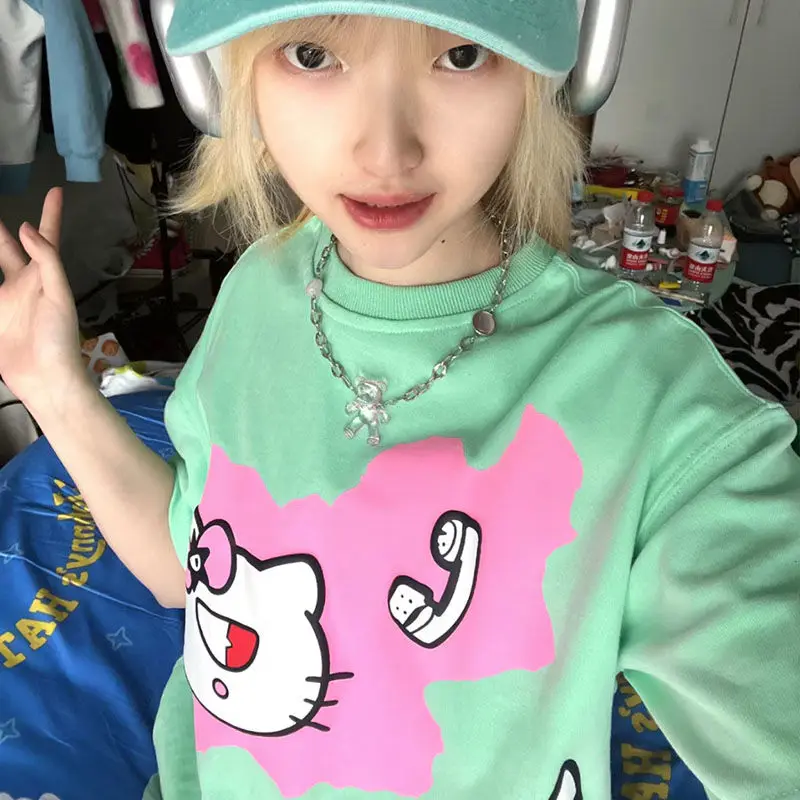 Hello Kitty Short Sleeves Kawaii Sanrio Cute Anime Toys Light Green Creative Printing Loose Round Neck Y2K Girls Short Sleeves
Hello Kitty Short Sleeves Kawaii Sanrio Cute Anime Toys Light Green Creative Printing Loose Round Neck Y2K Girls Short Sleeves