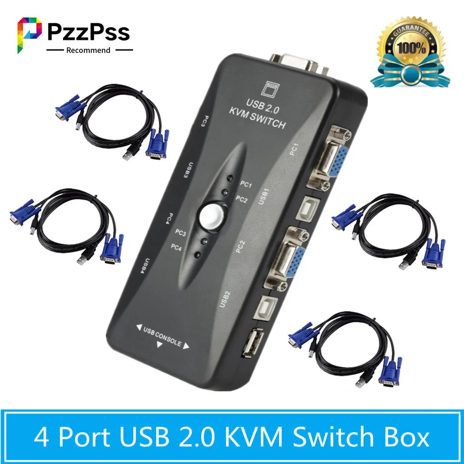 KVM-переключатель PzzPss 4 порта USB 2 0 VGA сплиттер мышь принтер клавиатура