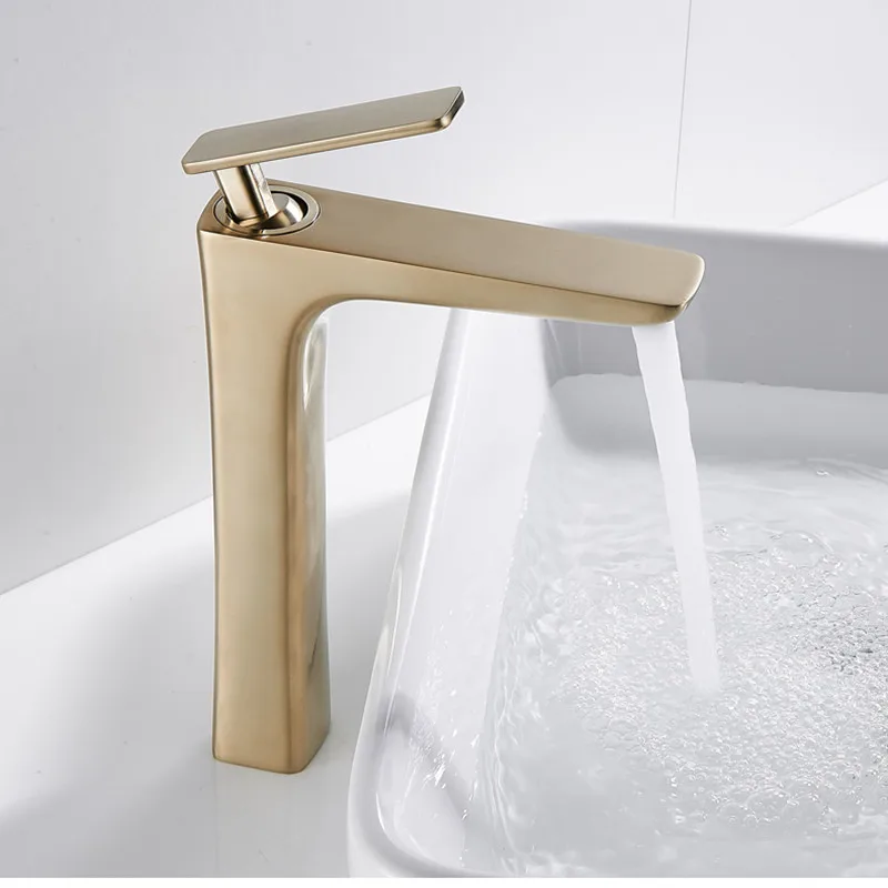 

Modern Basin Faucet Deck Mounted Brushed Gold One Handle Single Hole Bathroom Sink Mixer Tap