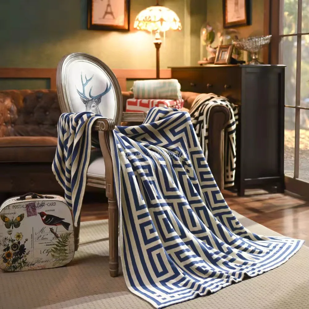 Фото Брендовое одеяло-1 шт. 100% хлопковое вязаное одеяло для взрослых | Одеяла (1005003983723764)