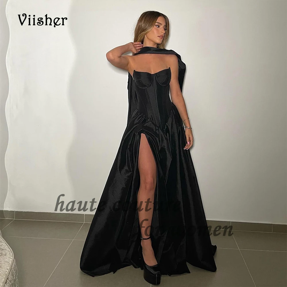 Black Satin Evening Dresses with Cape Sweetheart A Line Prom Party Dress Leg Split Sexy Cocktail Dinner Gowns Lace Up Back
Black Satin Evening Dresses with Cape Sweetheart A Line Prom Party Dress Leg Split Sexy Cocktail Dinner Gowns Lace Up Back
