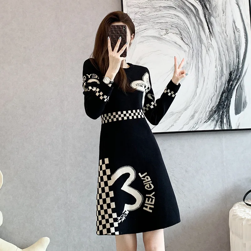 Knitted Sweater Dress Women Autumn Kawaii Fashion Pullover Slim A Line Jacquard Letter High Waist Knitted Dresses Vestidos XC047
Knitted Sweater Dress Women Autumn Kawaii Fashion Pullover Slim A Line Jacquard Letter High Waist Knitted Dresses Vestidos XC047