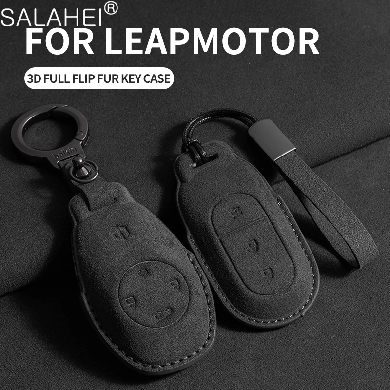 

Suede Leather Car Smart Key Fob Case For Leapmotor 2021-2023 T03 S01 C11 C01 S01 Keyless Cover Shell Holder Keychain Accessories