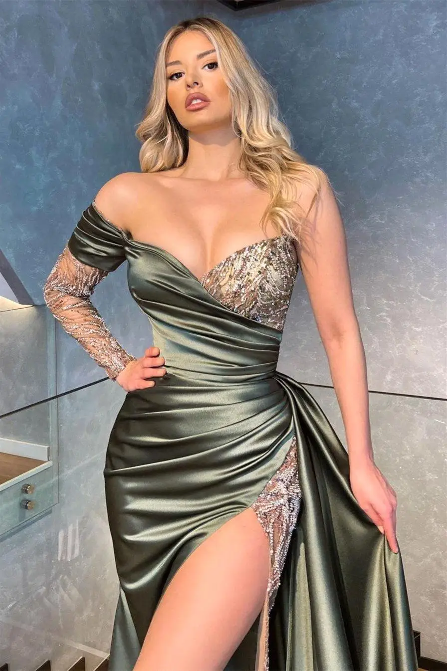 Exquisite One-Shoulder Thigh-High Slits Prom Dress Sexy Pleat Lace Floor-Length Evening Dresses Court Train Vestidos de fiesta
Exquisite One-Shoulder Thigh-High Slits Prom Dress Sexy Pleat Lace Floor-Length Evening Dresses Court Train Vestidos de fiesta