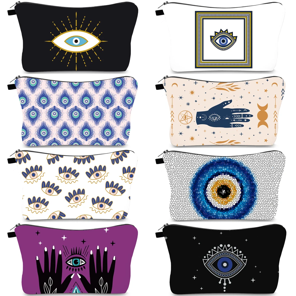 

Evil Eyes Print Toiletry Bag Vacation Makeup Bags Men Wash Pouch Travel Accessories Pencil Case Girls' Cosmetic Bag For Women