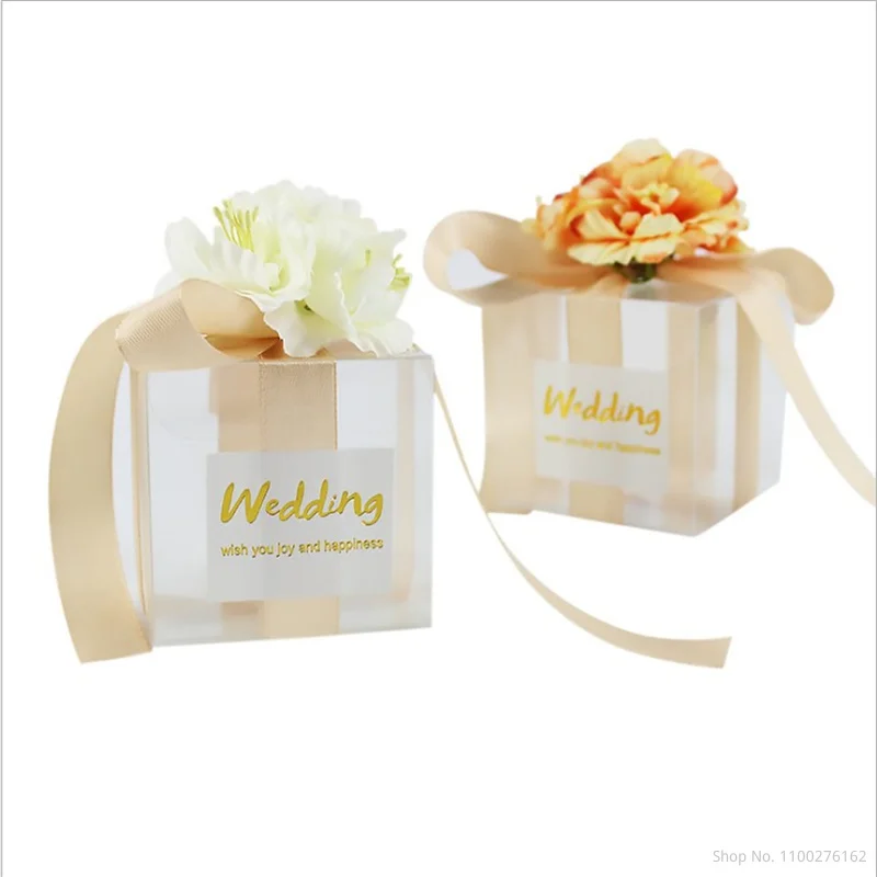 

Прозрачный ПВХ конфеты Коробки квадратные Свадебные стаканчики для вечеринки, подарков коробка с цветочным рисунком и ленточной перемычкой под романтичная упаковочная шоколадная Вечеринка подарочный пакет
