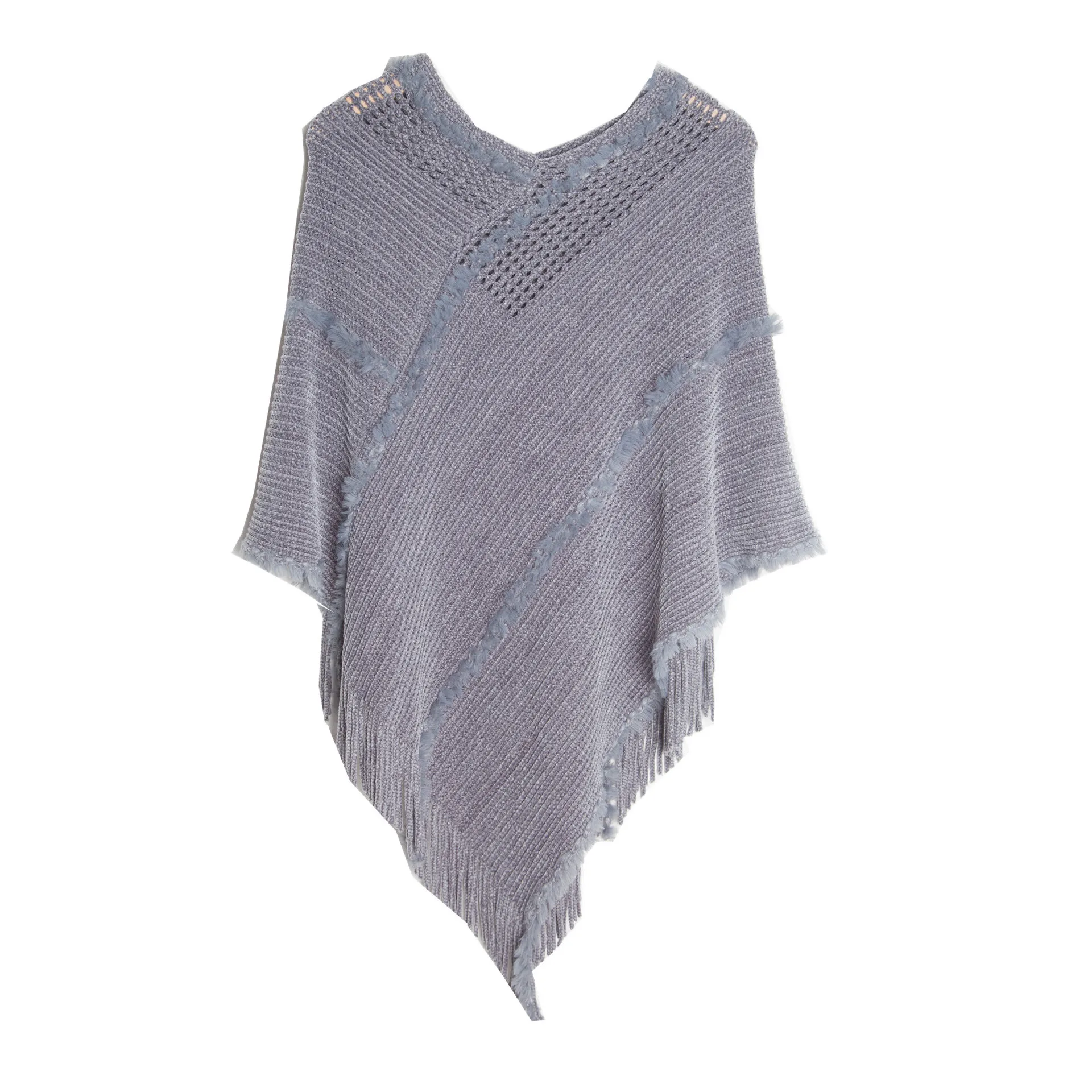 Spring Autumn Pullover Shawl Knitwear Hollow Knitting Tassel Shawl Women Poncho Lady Capes Gray Cloaks
Spring Autumn Pullover Shawl Knitwear Hollow Knitting Tassel Shawl Women Poncho Lady Capes Gray Cloaks