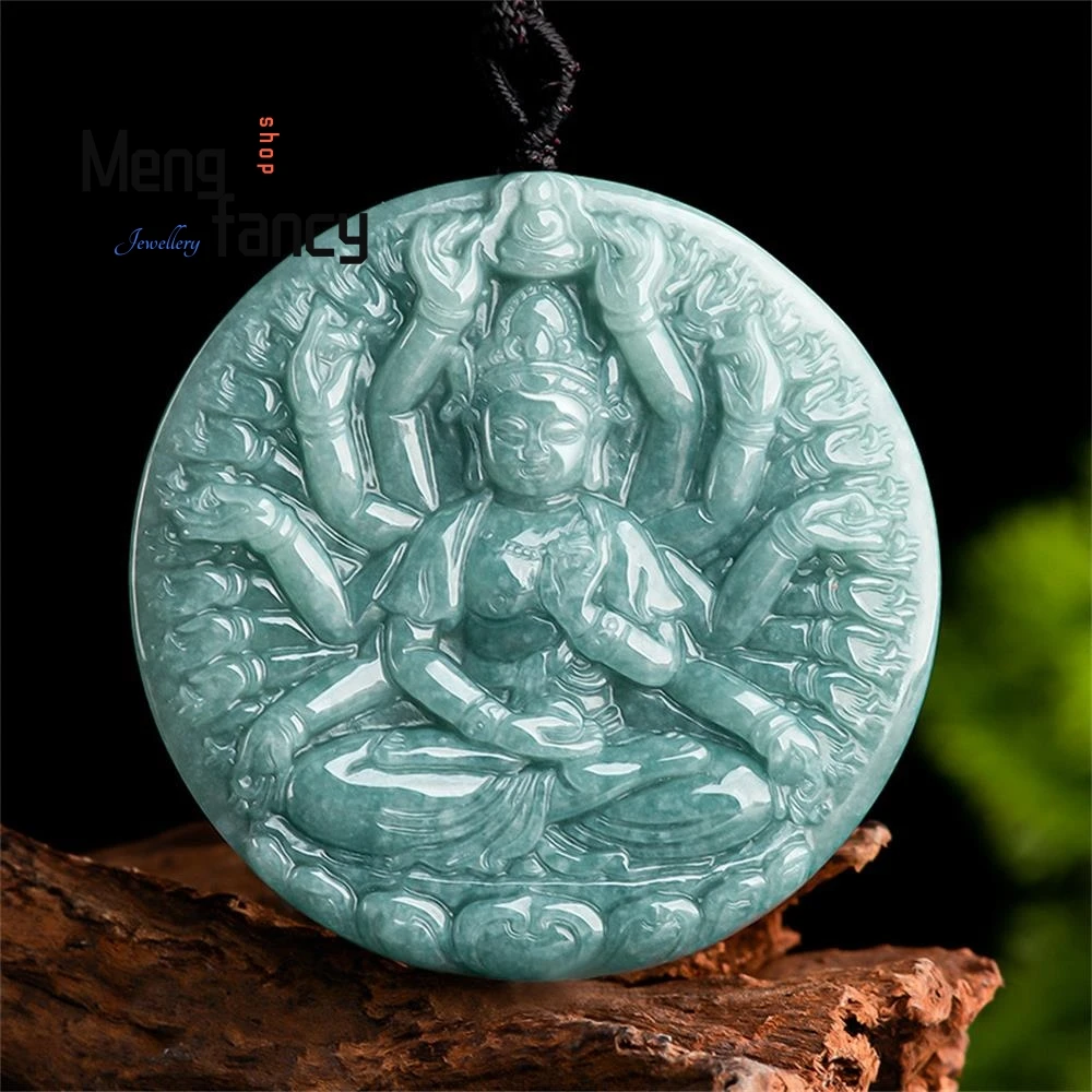 Natural A-goods Jadeite Blue Water Thousand Hands Goddess of Mercy Jade Pendant Exquisite Best Selling Fashion Jewelry Amulets
Natural A-goods Jadeite Blue Water Thousand Hands Goddess of Mercy Jade Pendant Exquisite Best Selling Fashion Jewelry Amulets