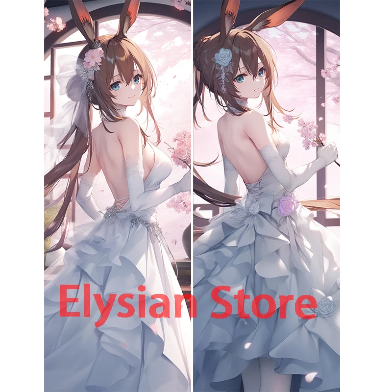 

Dakimakura anime Amiya (Arknights) Wedding dress Rabbit ear flowers Double-sided Print Life-size body pillows cover Adult