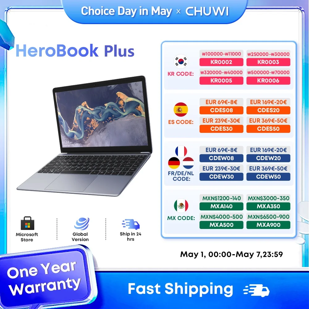 

CHUWI HeroBook Plus 15.6'' Laptop, 256GB SSD 8GB RAM, Windows 11 Laptop, 1TB SSD Expand, Intel Celeron N4020, 2K FHD IPS Display