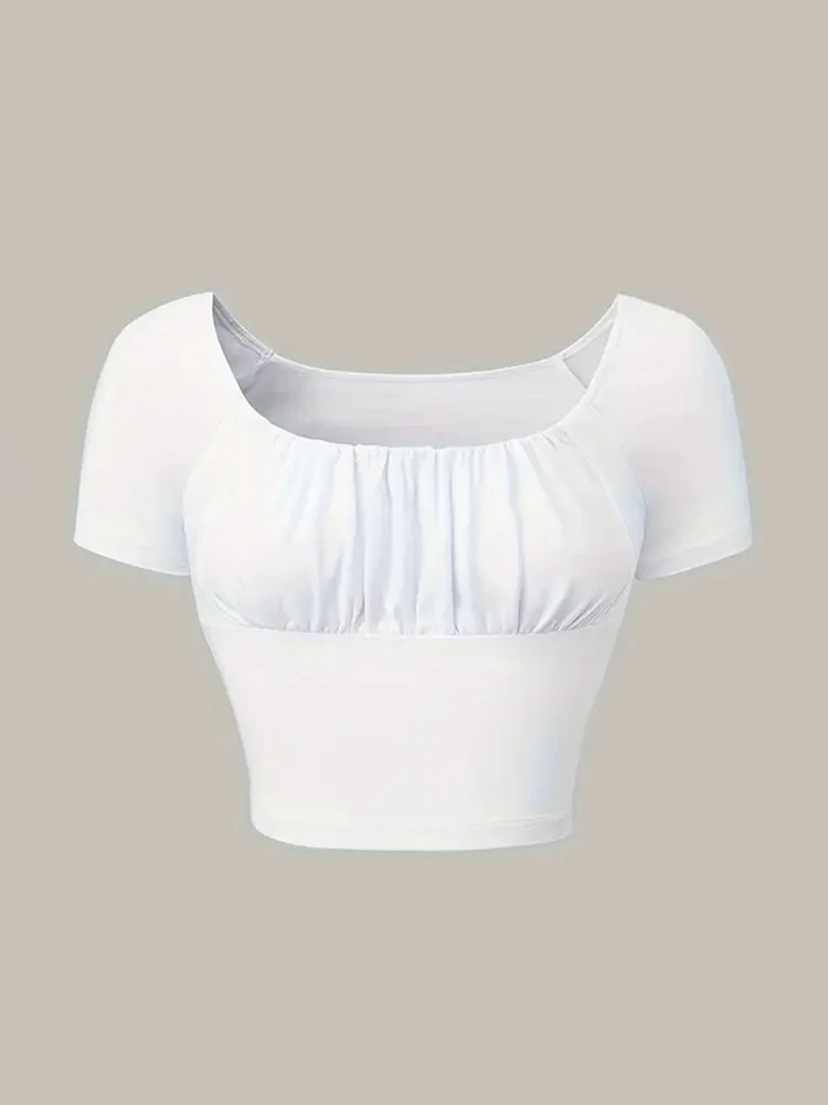 Mugen Solid Color T-Shirt Square Neck Tops Casual Short Sleeves 2024 Women's Clothing For Summer Crop Top White SlimT-Shirt
Mugen Solid Color T-Shirt Square Neck Tops Casual Short Sleeves 2024 Women's Clothing For Summer Crop Top White SlimT-Shirt