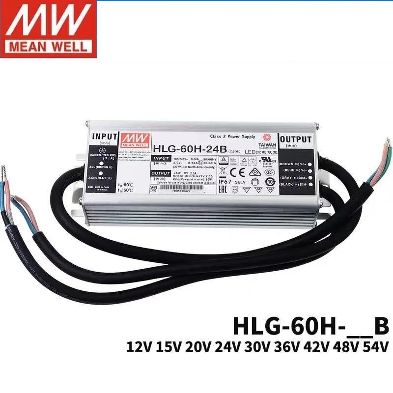 MeanWell HLG-60H-54B 54V 1.15A Constant Voltage Constant Current 3 in 1 dimming LED lighting Driver Water proof PFC IP67
MeanWell HLG-60H-54B 54V 1.15A Constant Voltage Constant Current 3 in 1 dimming LED lighting Driver Water proof PFC IP67
