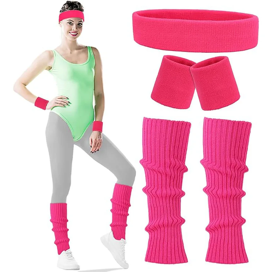 

Neon Leg Warmers 80s 90s Party Costume Accessories Set: Running Headband, Wristbands, and Knit Sport Outfit for Women Girls