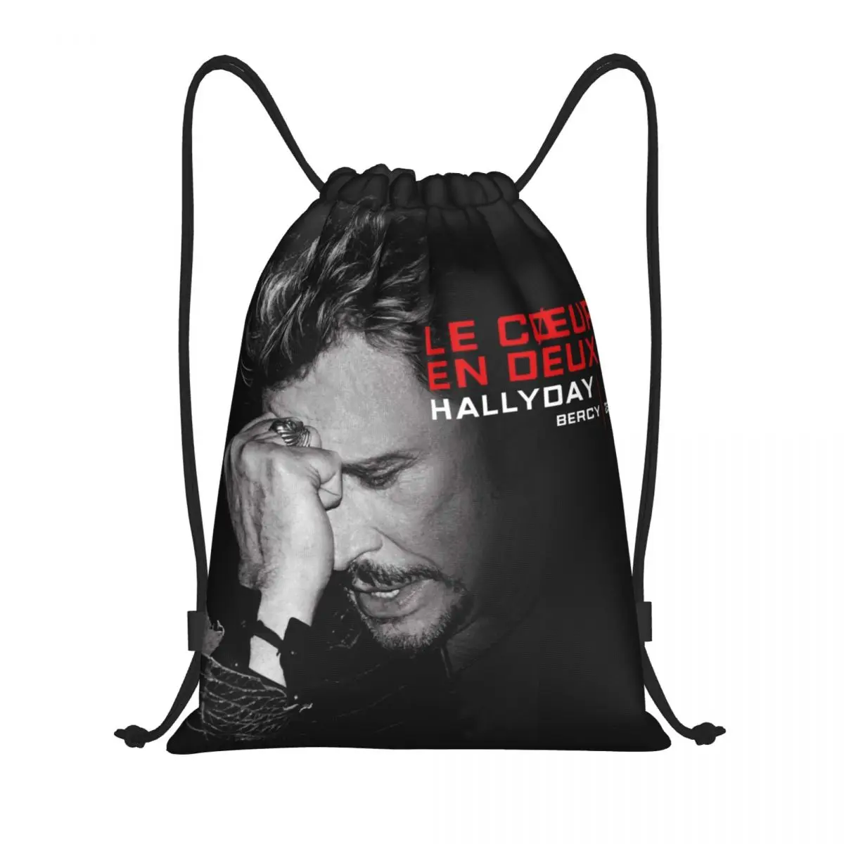 

Custom Johnny Hallyday Drawstring Bags Men Women Lightweight France Rock Singer Sports Gym Storage Backpack