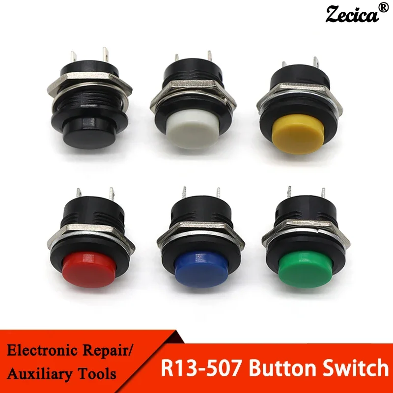 

2/10/50pcs Momentary Push Button Switch 16mm Momentary 6A/125VAC 3A/250VAC Round Switches R13-507