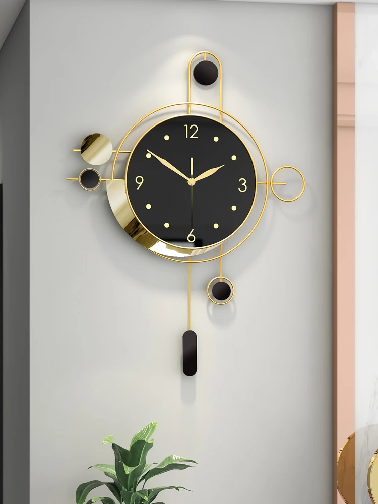 

Art Deco Wall Clock Living Room Gold Pendulum Luxury Wall Clock Black Modern Design Silent Nordic Unique Reloj Pared Home Decor