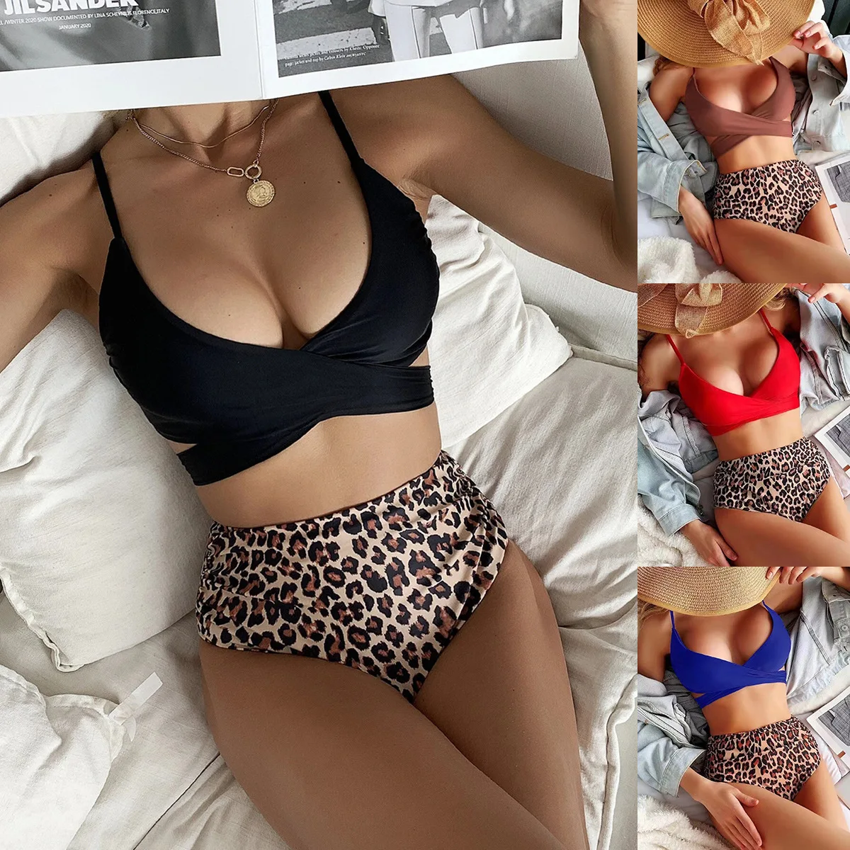 2022 New High Waist Swimsuit Push Up Bikini Women Bikini Two Piece Set Female Sexy Swimwear Leopard Cross Bandage Bathing Suit
2022 New High Waist Swimsuit Push Up Bikini Women Bikini Two Piece Set Female Sexy Swimwear Leopard Cross Bandage Bathing Suit