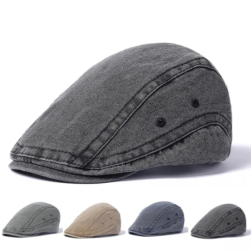 

Cowboy Hat Men's Casual Peaked Cap Washed Cowboy Beret Women's Thin Breathable Forward Hat Spring Summer Autumn Cabbie Flat Cap