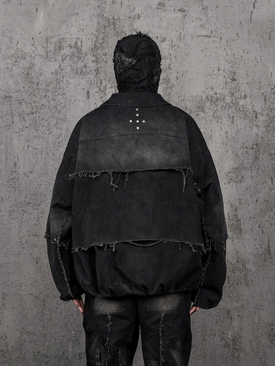 

Niche Designer Brand Men's Clothing Stone Washed Mottled Distressed Deconstructed Frayed Metal Rivet Canvas Profile Jacket