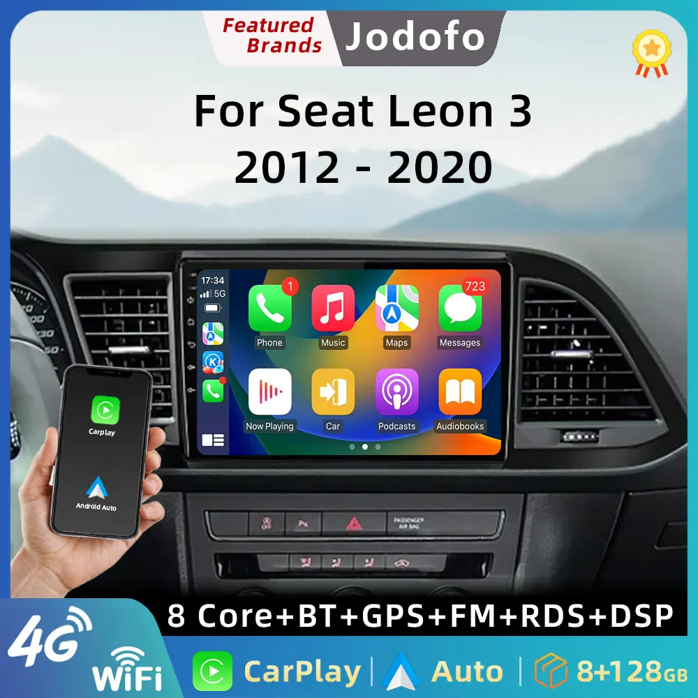 

Jodofo 8G 128G 2din Car Radio For Seat Leon 3 MK3 2012-2020 GPS Navigation 4G WIFI DSP BT Carplay Android 13 Player 2 Din No DVD