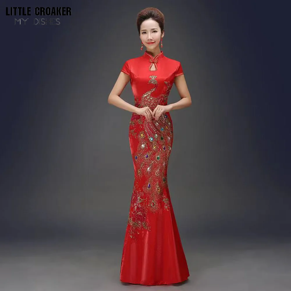 Sequin Peacock Cheongsam Female Chinese Style Red Classic Qipao Vintage Chinese Mermaid Evening Dress Gown Banquet Vestidos
Sequin Peacock Cheongsam Female Chinese Style Red Classic Qipao Vintage Chinese Mermaid Evening Dress Gown Banquet Vestidos