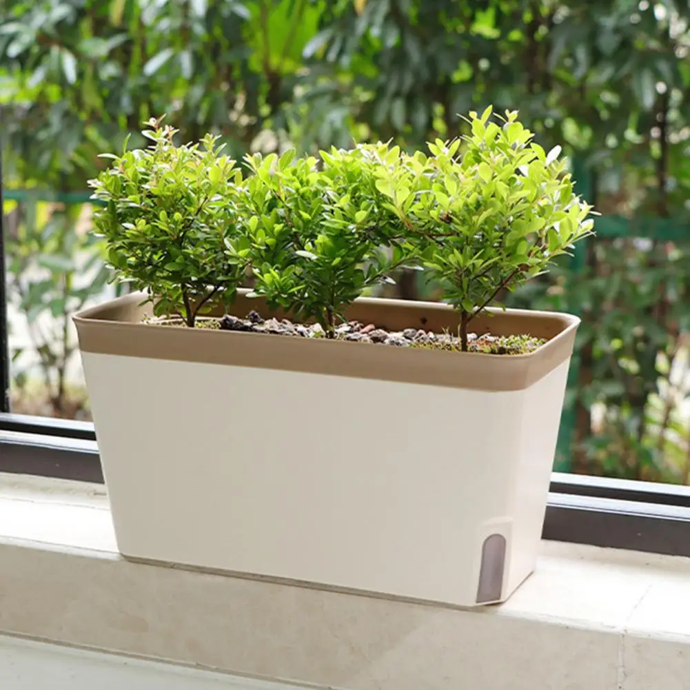 

Self Watering Plant Pot Rectangle Modern Double Layer Indoor Windowsill Desktop Flower Herb Succulent Planter Box Home Gardening