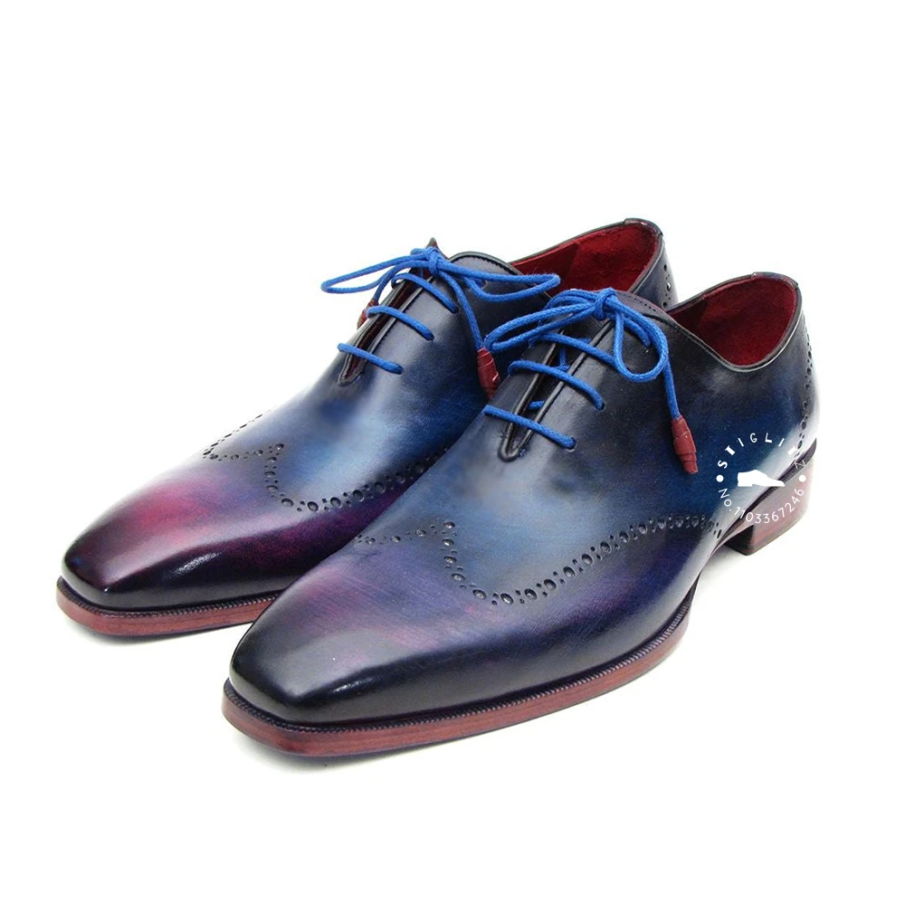 

Retro British Style Handmade Brogues Multicolor Hand Painted Oxfords Plain Toe Lace-Up Men's Shoes Elegant Style Dress Shoes New