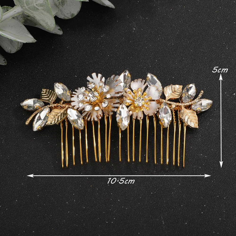 Gold Flower Rhinestone Bridal Hair Comb Leaf Wedding Head Jewelry Accessories Women Trendy Handmade Headpiece Ornaments Tiaras 6 S83dd7dafcff444d5a97be0f814a7d396Q