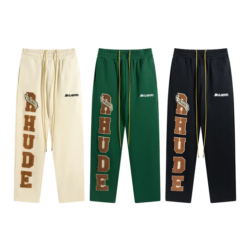 

Rhude Mens Sweatpants Womens 1:1 Quality Embroidery Oversized Logo Rhude Casual Pants Joggers Drawstring Trousers