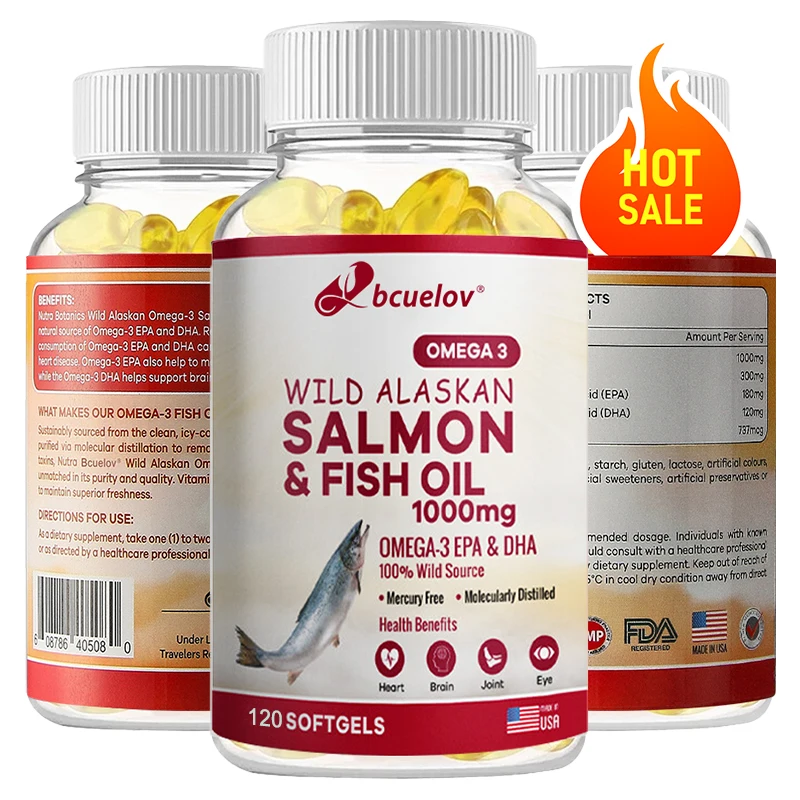 

1000Mg Omega-3 Fish Oil Capsule Designed To Support Heart Brain Joints & Skin with Epa Dha Vitamins E Non-Gmo Food Supplement