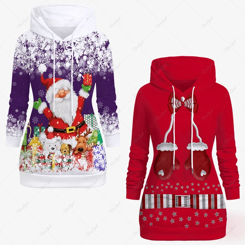 

2023 New Christmas Santa Claus Snowflake Elk Bear Bowknot Gloves Striped Stars Buckle 3D Print Casual Holiday Drawstring Hoodie