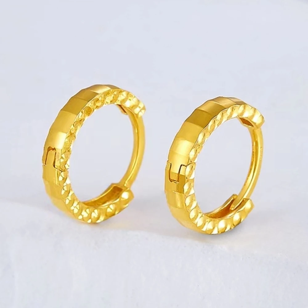 

Real Pure 18K Yellow Gold Hoop Women Best Gift Lucky Carved Square Earrings 2.06-2.12g