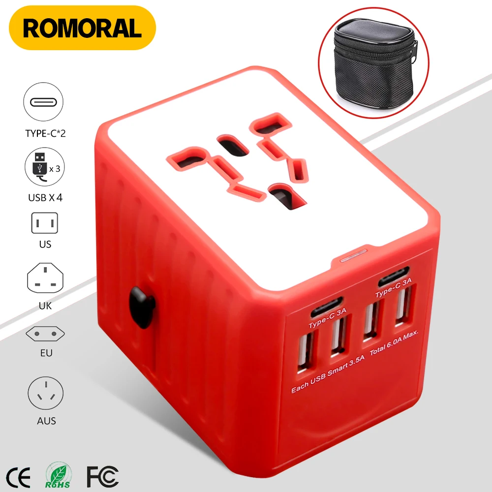 Universal Travel Adapter Charger Power Adapter Travel Charger with 4 USB Ports 2 Type C Converter Charger for US EU UK AUS
Universal Travel Adapter Charger Power Adapter Travel Charger with 4 USB Ports 2 Type C Converter Charger for US EU UK AUS