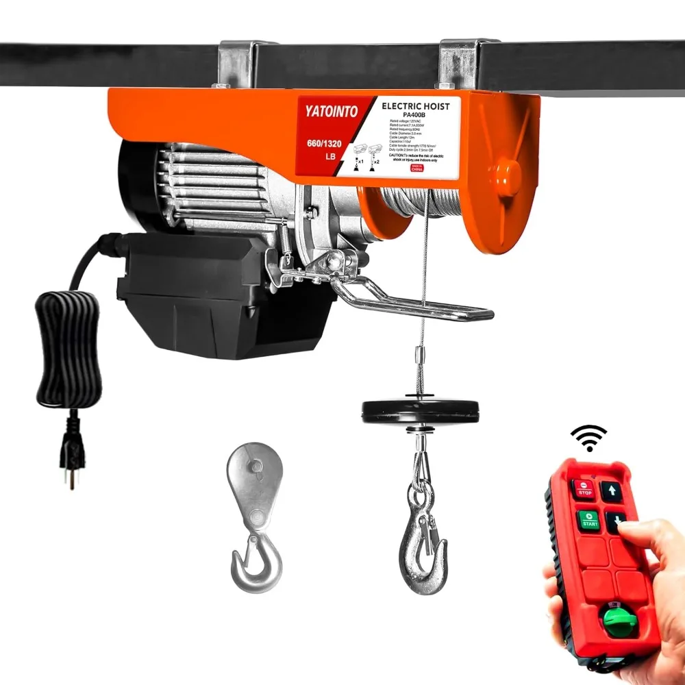 

120V Heavy-Duty Electric Hoist - 1320 LBS Capacity 39ft Lifting Height, with Wireless Remote & Emergency Stop, Durable